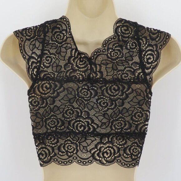 Itzon Women One Size Fits Most OSFM Black Flower Floral Lace Bralette Padded - Picture 5 of 10